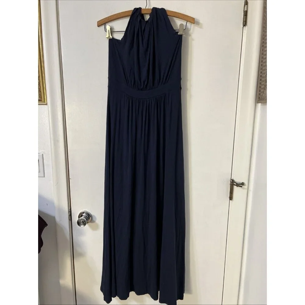 Boden Halter neck Sz Us 4p Navy Blue Maxi Evening Party Dress  Pleated Open Back
